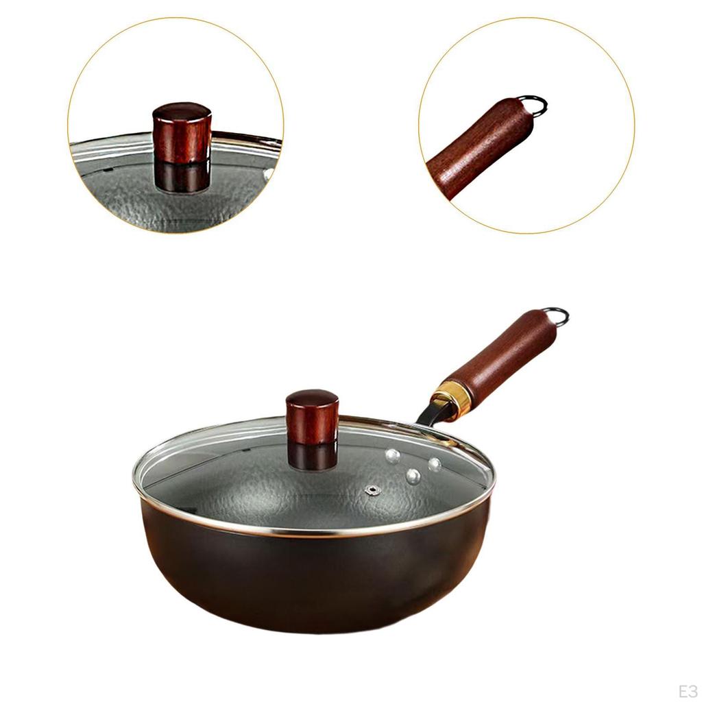 10'' Iron Wok Chinese Cookware with Hanging Hook Frying Pan Flat Bottom for Hotel