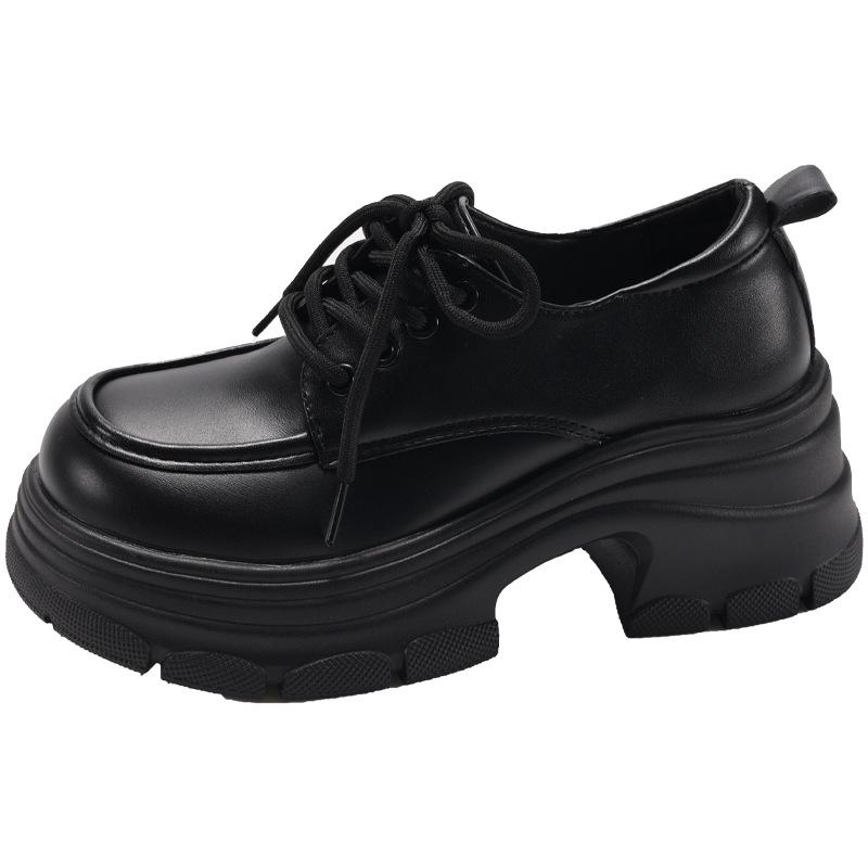 Black British style platform with skirt and small leather shoes for women's early spring new heightening retro versatile Japanese jk single shoes