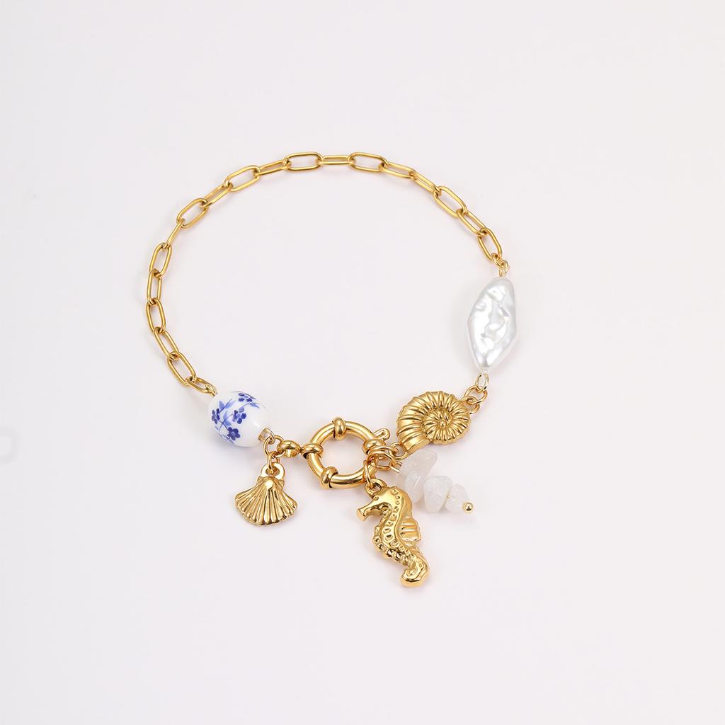 GEMCHIC Damen Sommer Meeresmuschel Charms Armband Edelstahl Gold Strandurlaub Schmuck