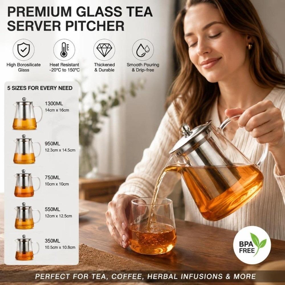 with Stainless Steel Infuser Glass Teapot Heat Resistant Coffee Tea Pot  Blooming Tea