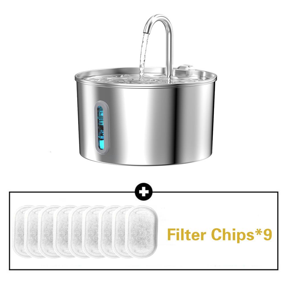 2.2L/74oz Cat Auto Drinking Water Dispenser Smart Dogs Fountain Pet Feeder With Window Stainless Steel Water Bowl(No 5V 1A Plug