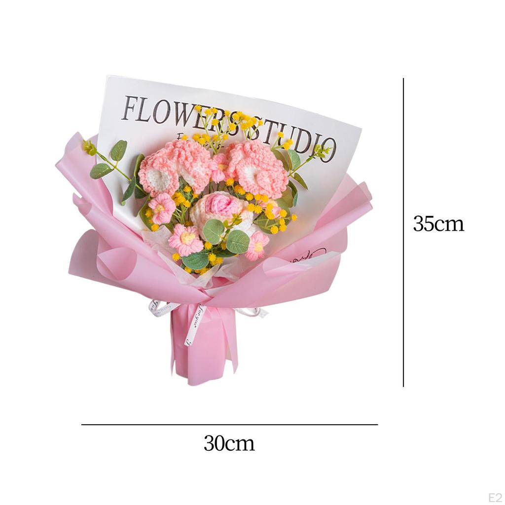 Crochet Bouquet, Handmade Knit Flowers, Artificial Already Made for Valentine's Day,