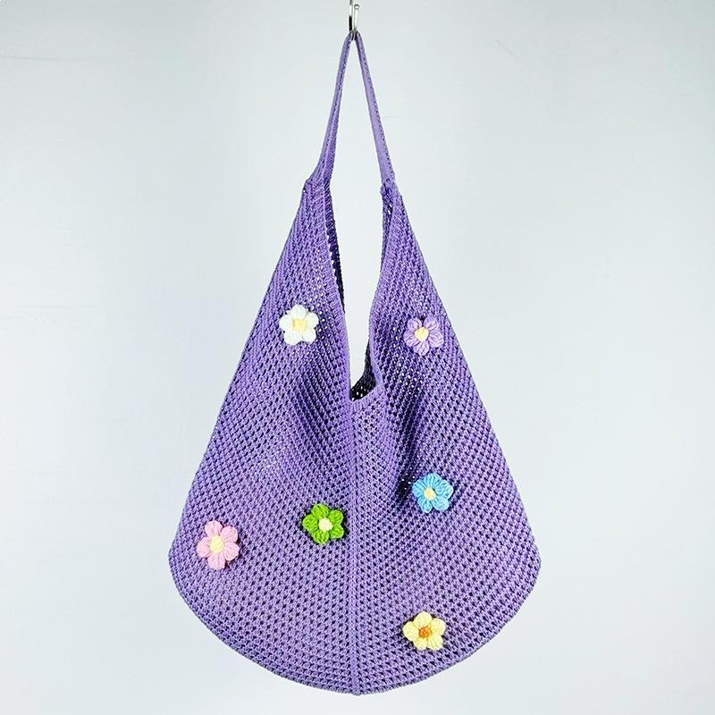 Beach bag single shoulder tote bag women's hollow new Korean version knitted woven bag flower lazy wind