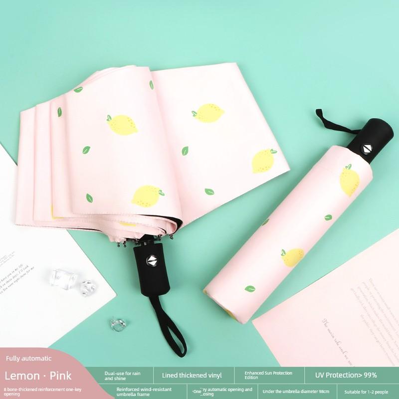 Umbrella for Girls, Cute Foldable Black Coating Sunshade, Sun Protection, Uv Protection, Manual and Automatic, Dual-Use for Sun and Rain