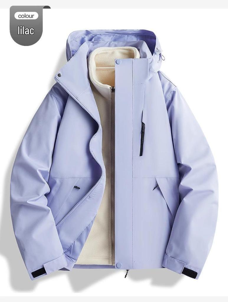 Unisex 2024 Autumn/Winter 3-in-1 Windproof Jacket: Waterproof, Fleece-Lined, Loose Fit, Casual Outerwear.
