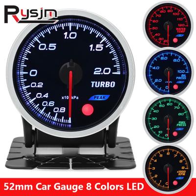 8 Colors Backight 52mm Auto Gauges Turbo Boost Gauge BAR PSI Water Temperature RPM Tachometer Oil Temperature Vacuum Fuel 12V