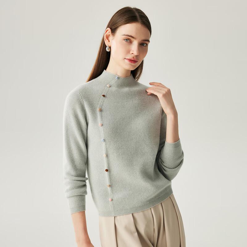 Zhaojun Women's Faux Placket Mock Neck Cashmere Pullover