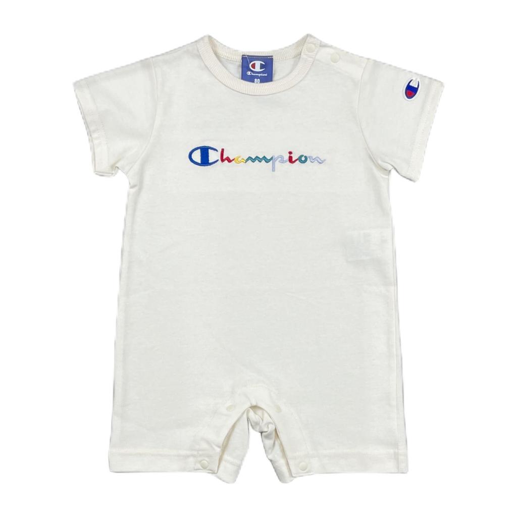 Champion Short Sleeve Coverall with Embroidered Size 70 Logo, Baby, Cream,