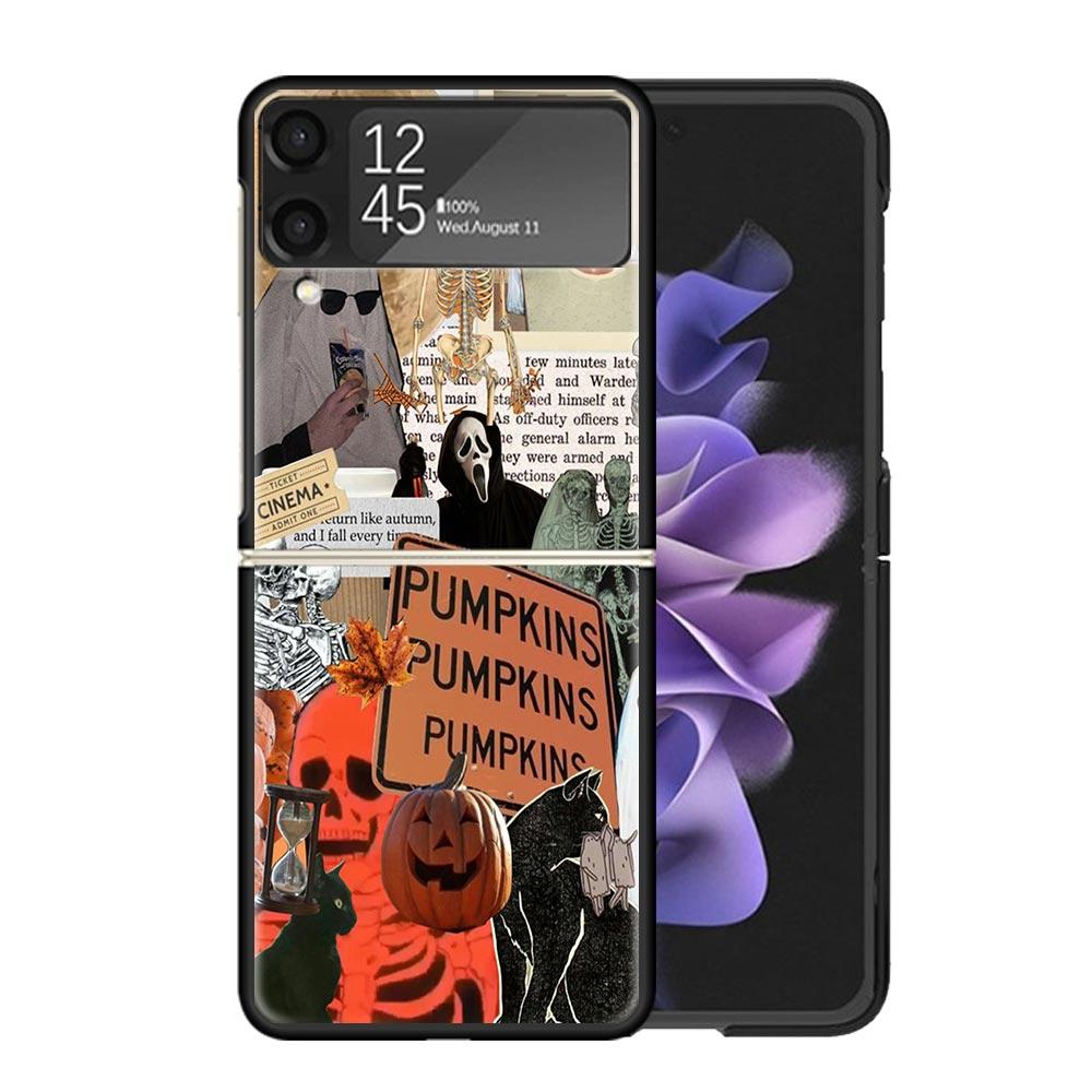 October Fall Halloween Spooky Pumpkin Clear Phone Case For Samsung Z Flip 7 6 5 4 3 Galaxy ZFlip7 ZFlip6 ZFlip5 ZFlip4 ZFlip3 5G