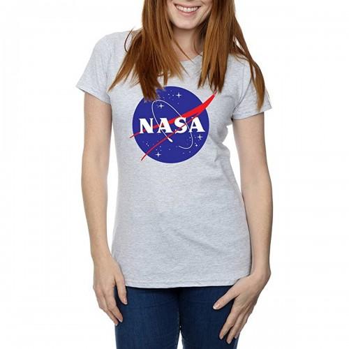 T-shirt con logo invecchiato Insignia da donna/signora della NASA L grigio