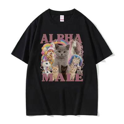 T-shirts Meme Chat Chaton Drôle Mâle Alpha Mode Unisexe Mignon Kawaii Licorne Arc-en-ciel T-shirts Mode Homme Confort Été