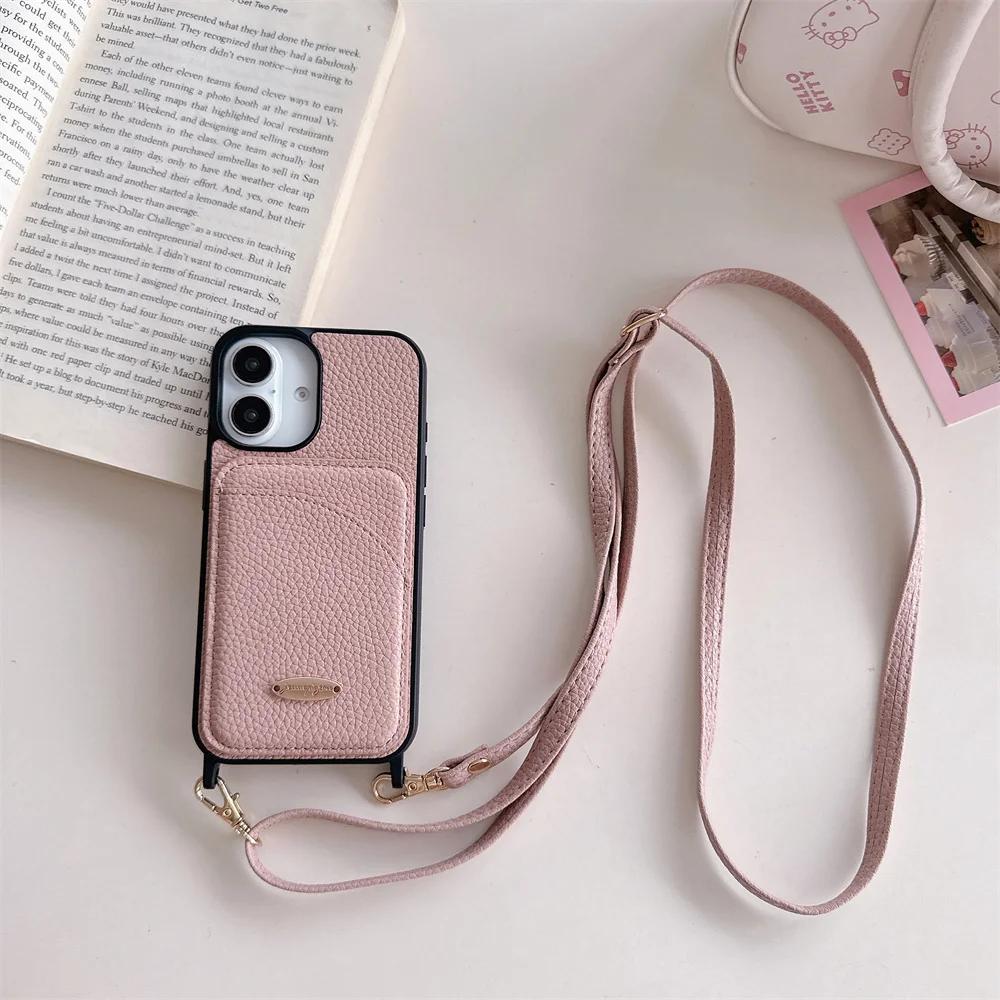 Crossbody Lanyard Leather Protective Phone Case for IPhone 13 12 Mini 16E 16 15 14 11 Plus Pro Max Wallet with Card Holder Cover