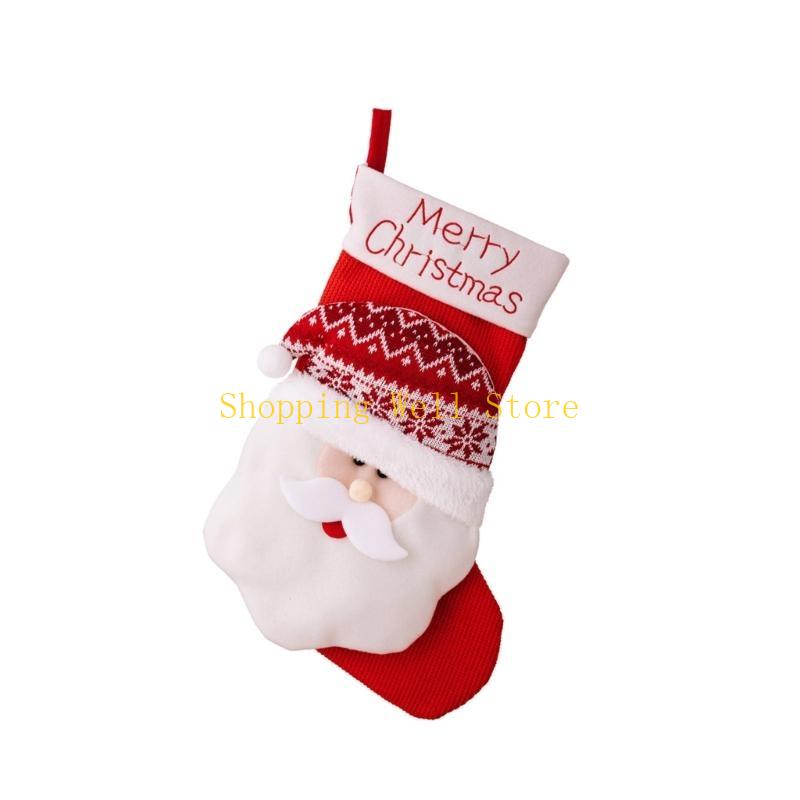 KX4B Christmas Stocking for Fireplaces Decoration Stylish Children Knitted Gifts Bag Santa/Snowman/Elk Hanging Ornament