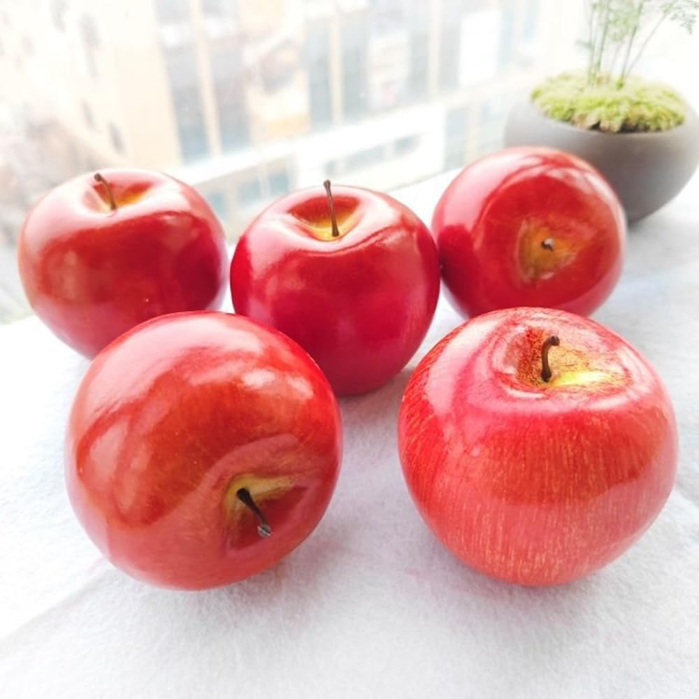PrimeBlis Set of Food Realistic Artificial Photo Party Showcase Decorations Apples, 5, Samples, Replicas, Fruits, Accessories, Models, Display, Props,