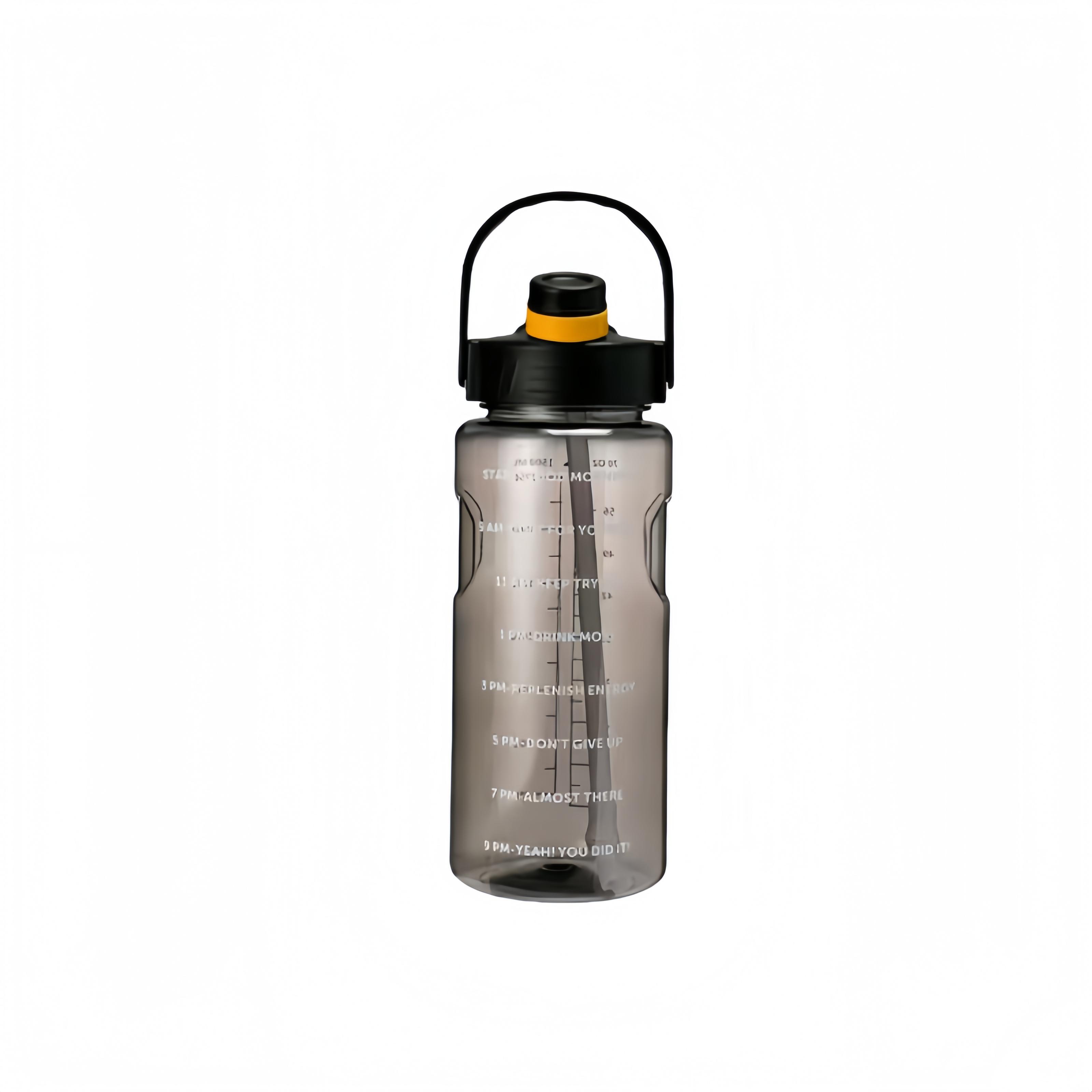

1500ml Large Capacity Sports Water Bottle with Straw&Time Marker Outdoor Plastic Portable Water Bottle for Fitness Camping Beach 1500ml чёрный