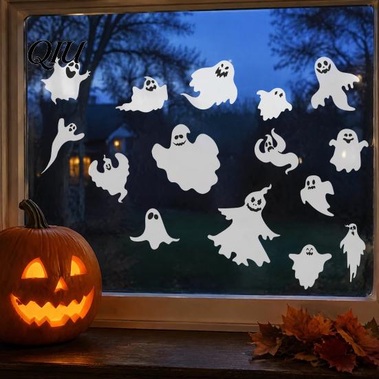 Waterproof PVC Stickers Halloween Ghost Window Clings, Static Stickers, Glass Spooky Home Decor Decals, for Indoor Outdoor Party Supplies