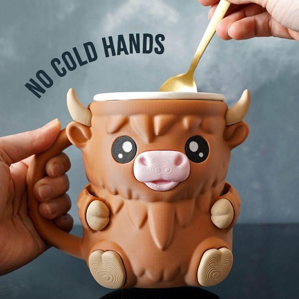 Highland Cow Ice Cream Pint Rack Antifreeze Handle 3D Printing Ice Cream Pint Holder Leak Proof Insulated
