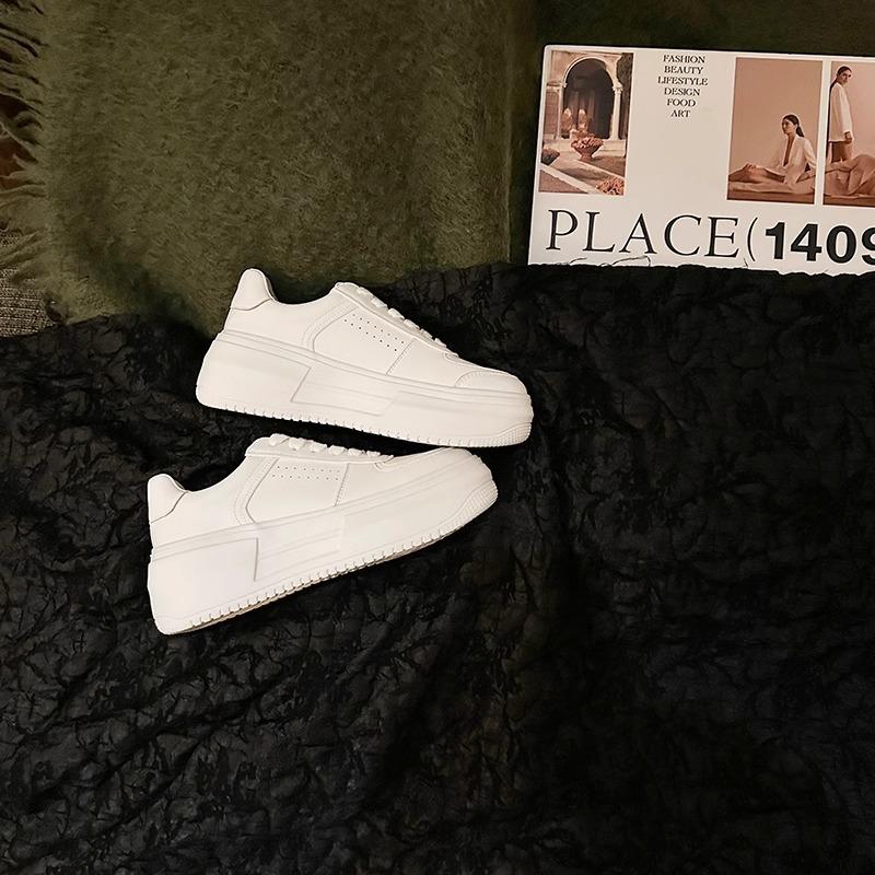 Leather Platform White Shoes Women's Spring and Summer Cowhide Shoes Versatile Sports Shoes Muffin Sole Casual Shoes Board Shoes
