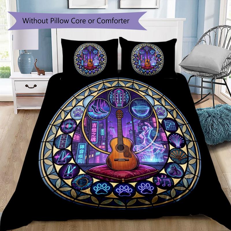 Cybernetic Music Mandolin Pattern Bedding,Quilt Set Quilt Cover Pillowcase Home Birthday Gift (1 * duvet cover + 2 * pillowcase, without core)