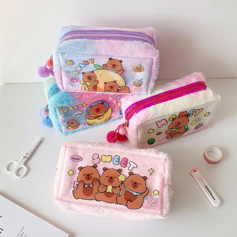 Plush Animal Pencil Case Large Capacity Pencil Pouches Zippered Closure Pen Organiser Bag For Office School Supplies