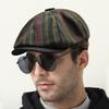 British Retro Style Men's Casual Octagonal Hats Autumn Unisex Classic Stripe Painter Cap Japanese Women's Short-brim Newsboy Hat