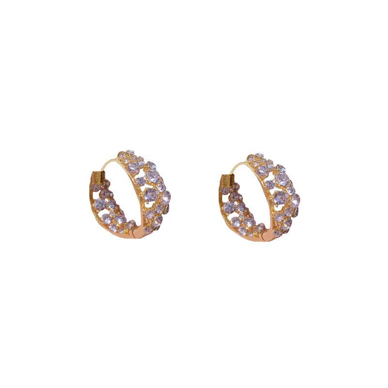 Fashionable Purple Full-diamond Minimalist Zirconia Ear Hoop High-end Ear Jewelry Accessory