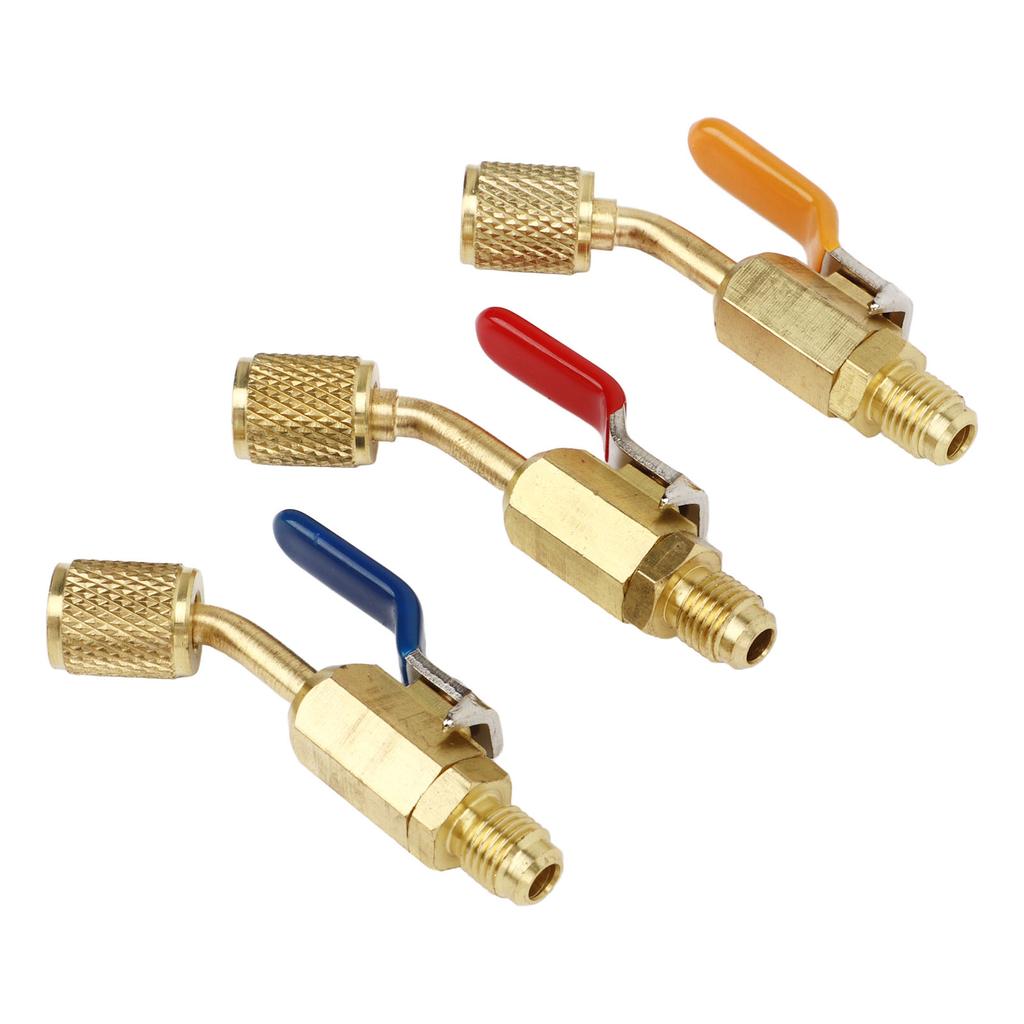 6PCS Refrigerant Angled Compact Ball Valve Fit for R410A R134A R12 R22 R502 AC HVAC Refrigeration Charging Hoses
