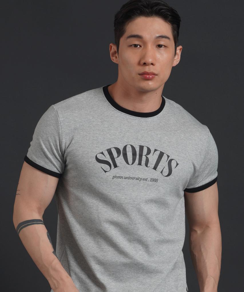 PHERMENON Muscle Fit Ringer Short Sleeve T-Shirt - Gray