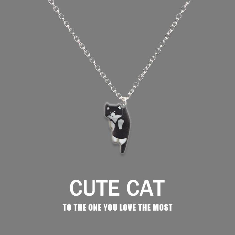 Cute Cartoon Cat Pendant Necklace For Women Metal Chain Choker Couple Friendship Party Jewelry Gift