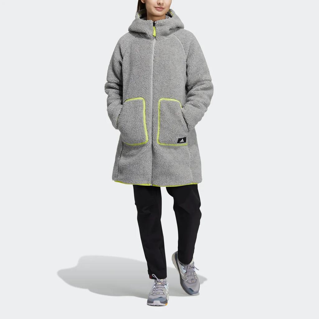 Adidas Jachetă din bumbac, cu mânecă lungă, cu glugă, cu garnitură în dungi, cu fermoar, pentru femei, gri H23078