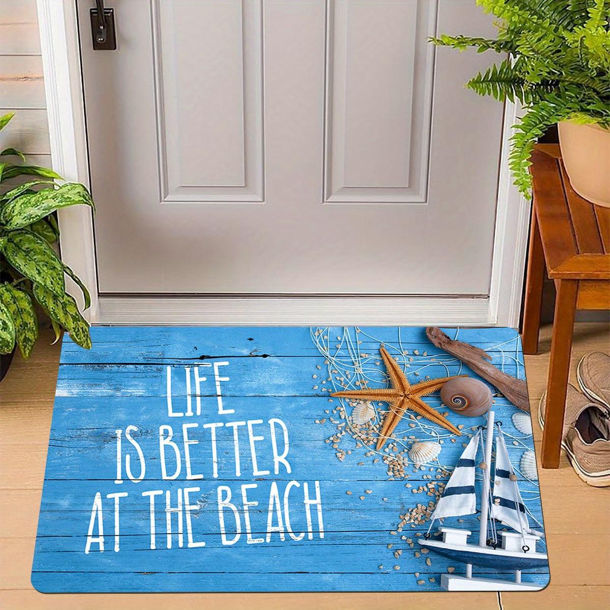 1 Beach Theme Mat with Starfish and Sailboat Pattern - Non-slip, Indoor/Outdoor Use, Suitable for Entryway, Laundry Room 40X60cm