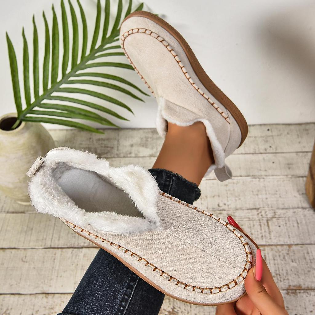 Women's Winter Warm Fleece Lined Short Boots with Rubber Sole, Round Toe, Flat Heel, Casual Slip-On Design for Daily Wear
