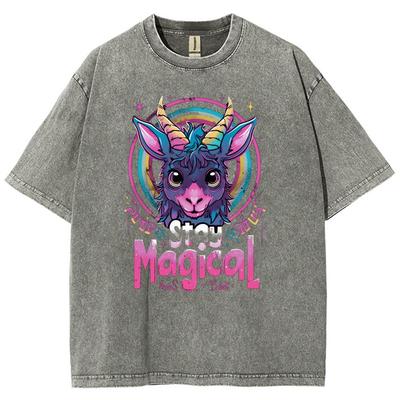 Magiczna Kreskówkowa Grafika Zwierzęca Damska Koszulka do Prania Unisex Oversize Bawełniana Dla Pary Pół Rękawa High Street Popowy Top Nastolatkowe Koszulki