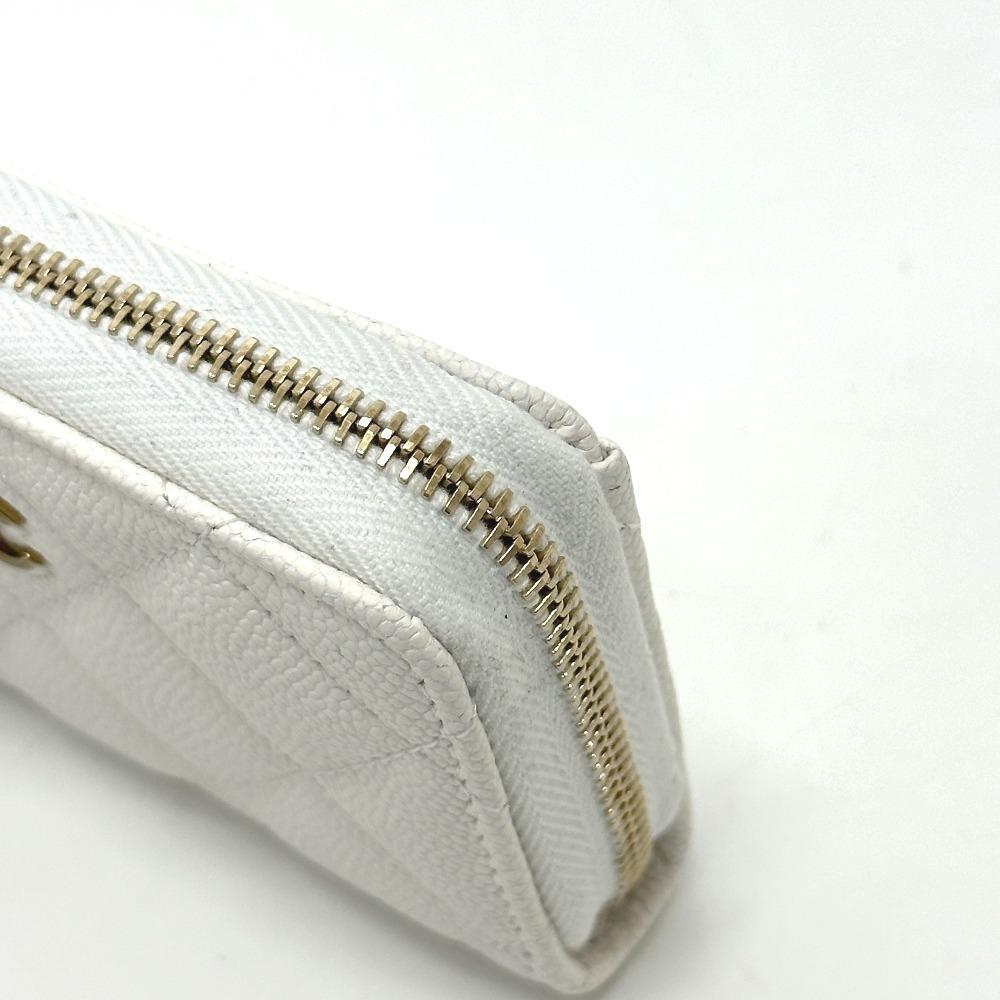 CHANEL AP0216 Matelasse Mark Classic zip coin purse Caviar Leather White Unused