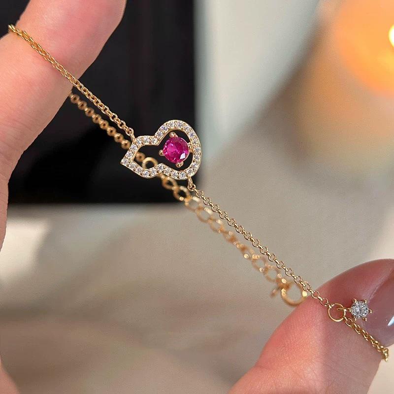Women's Light Luxury Ruby Gourd Bracelet in S925 Sterling Silver – Versatile, High-End Niche Design