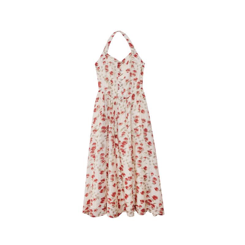 

Interpret Beauty 2025 Summer French Retro Floral Dress: Exquisite Rose Halter (S5006) Small красный