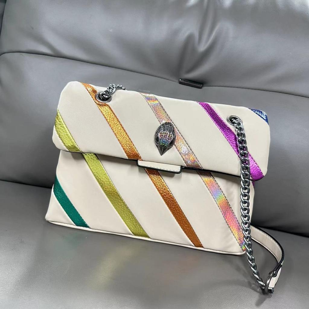 London Eagle Head New Fashion Women Bag Luxury Designer Striped Patchwork Chain Shoulder Crossbody Bags PU Leather