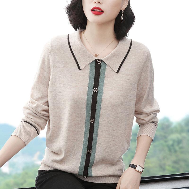 Women's Large Size Knitted Sweater Women's Loose Top Spring Mom Sweater Autumn Long Sleeve Bottom Sweater Sweater