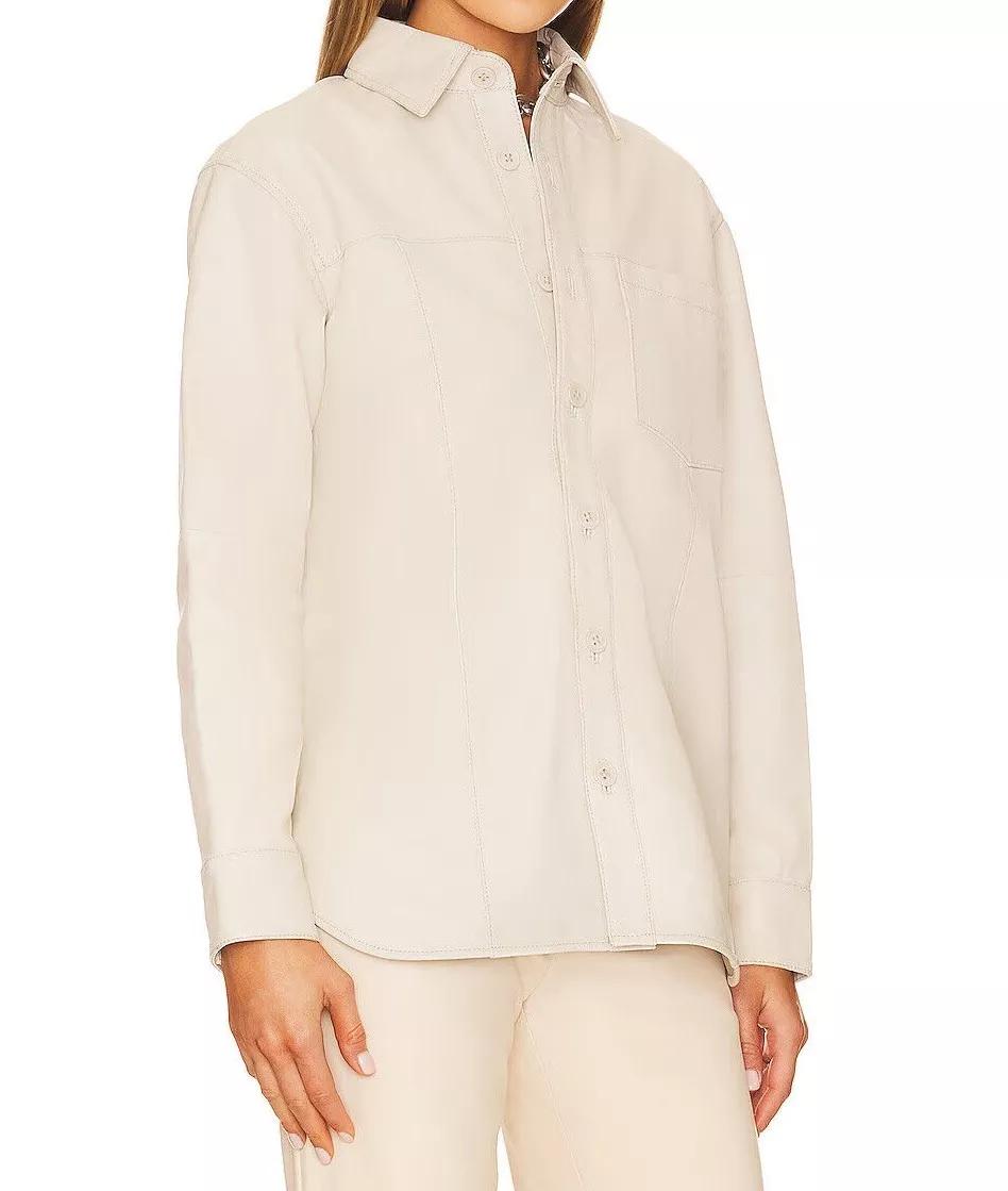 

Белая повседневная рубашка из натуральной кожи ручной работы из 100% овчины, стильная женская дизайнерская рубашка 3XL белый