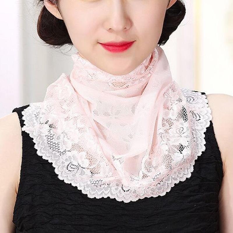 Korean Lace Sunscreen Breathable False Collar Neck Guard Scarf Women Ice Silk Protect Cervical Spine Face Scarves Wrap Shawl P98