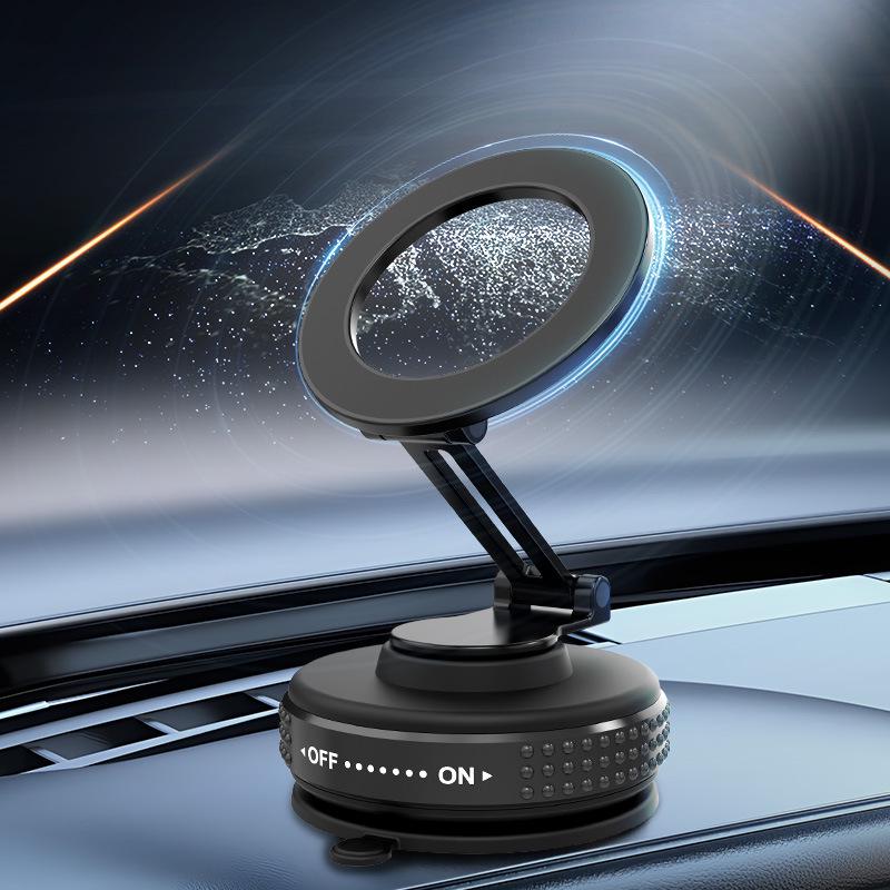 Magnetic Zinc Alloy Phone Holder – Suction Cup Adhesive, Foldable for Car Navigation.