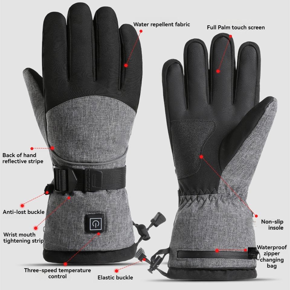 Gobygo 1Pair Heating Gloves Three Adjustable Settings Wind-Resistant Waterproof The Palm Is Anti-Slip Warm Ski Heating Gloves