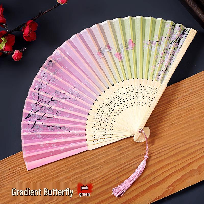 Ancient Chinese Style Black Bamboo Folding Fan for Women's Hanfu Dance Costume