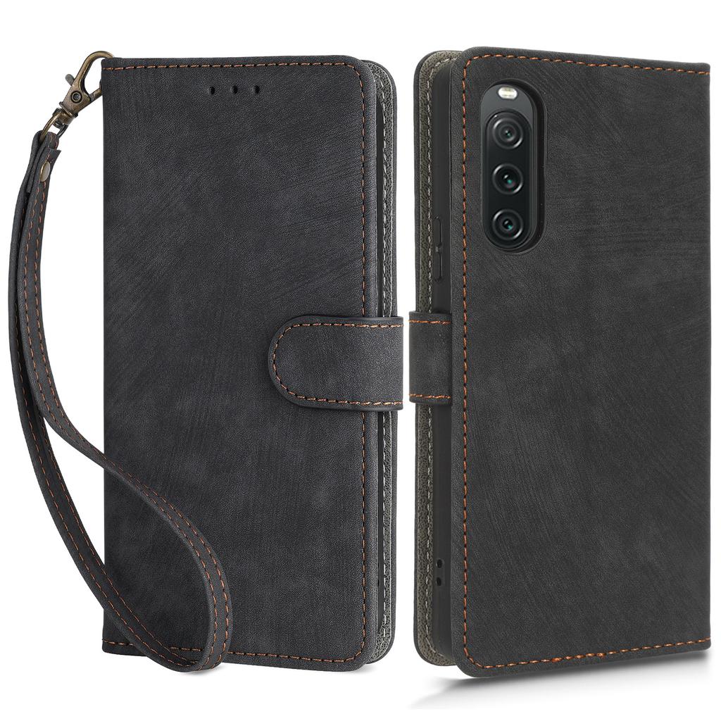 For Sony Xperia 10 V Leather Wallet Stand Phone Cover RFID Blocking Protective Case with Strap