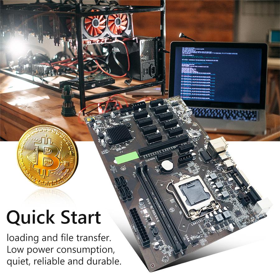 B250 BTC Mining Motherboard 12X PCIE Graphics Card Motherboard DDR4 DIMM SATA3.0 Supports VGA