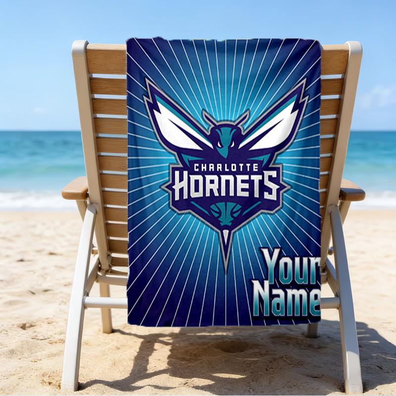 Custom Name Beach Towel Charlotte-Hornets Logo Beach Towel, Soft Microfiber, Gift for Her/Him, Birthday, for Pool, Beach, Travel, Fan gifts