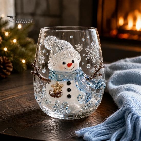 Weihnachts-Glasbecher 3D Tumbler, Mit Santa, Schneemann, Baum Skulpturierter Becher, Kreatives Skulpturales Dekoratives Feiertags-Trinkgeschirr, Festliches Geschenk für Party-Trinkgeschirr