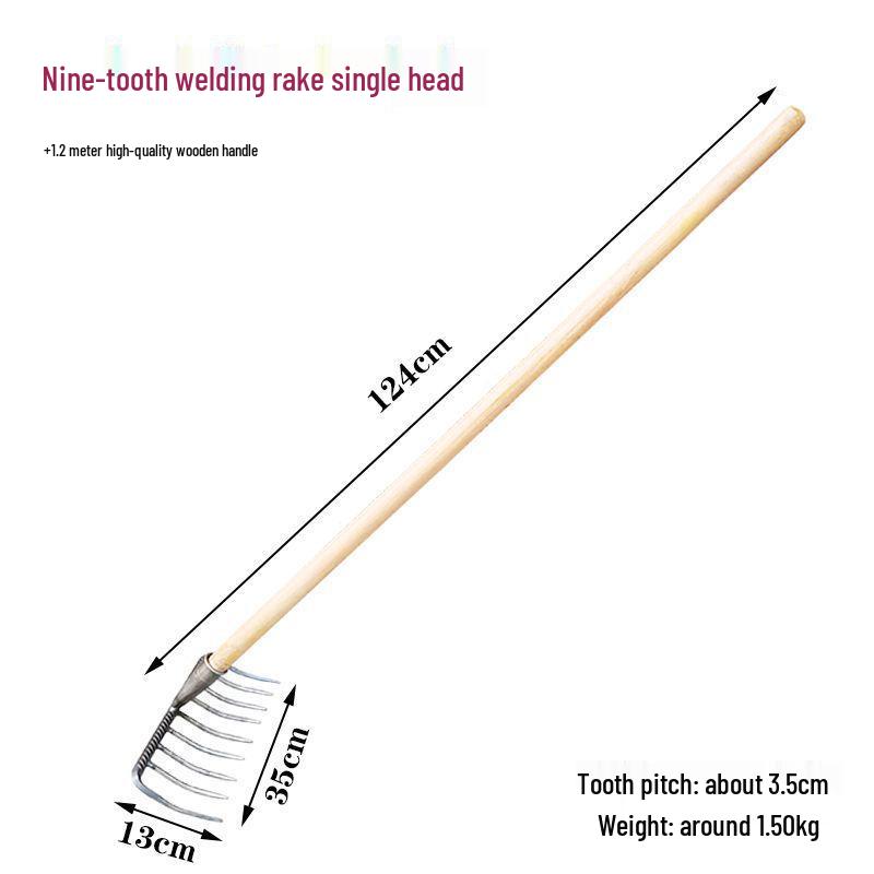 Old-Fashioned Fine-Toothed Stone and Clamming Rake Set for Raking Grass, Leaves, and Leveling Soil
