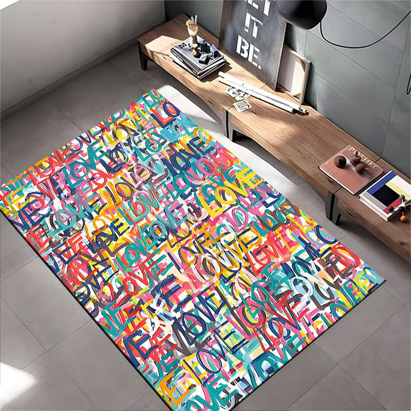 Colorful Graffiti Love Pattern suitable as a non-slip mat for the living room or bedroom sofa