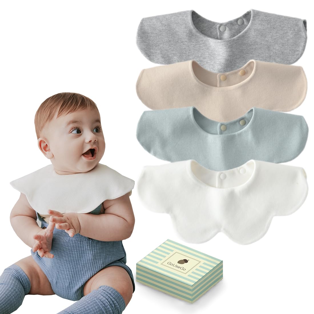 

GoUseGo Baby Waterproof Set of Smooth Petal Swivel Korean Solid for Girls and Newborn Baby Baby Shower Gift Bibs, 4, Cotton, Large, Pattern,